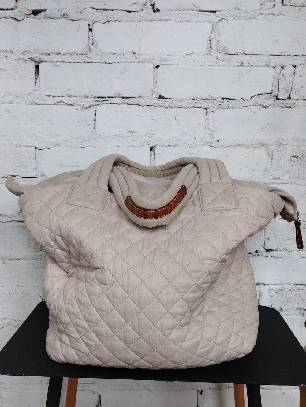 MZ Wallace Quilted Beige Tote Bag with Top Handle - Picture 3 of 8